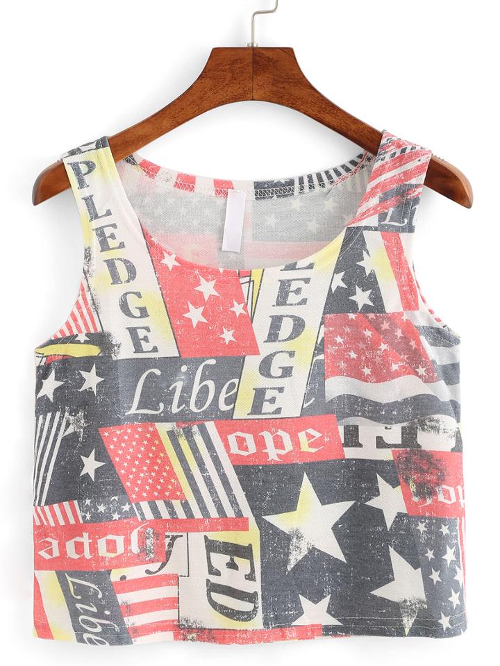 Shein Patch Print Crop Tank Top - Red