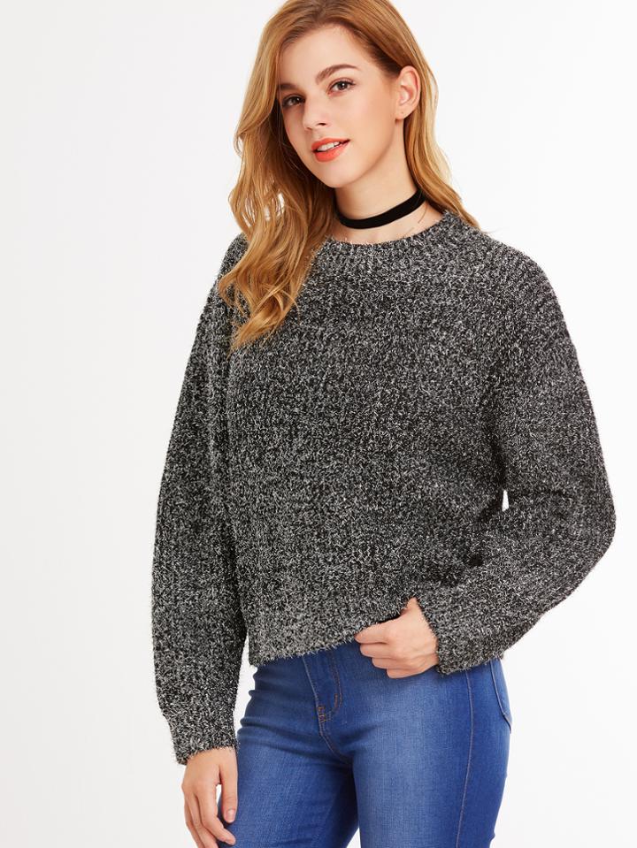 Shein Silver Drop Shoulder Fuzzy Sweater