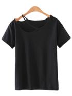 Shein Black Cold Shoulder Cut Out Short Sleeve T-shirt