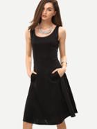 Shein Fit & Flare Tank Dress With Side Pockets - Black