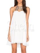 Shein White Bead Front Strap Back Shift Dress