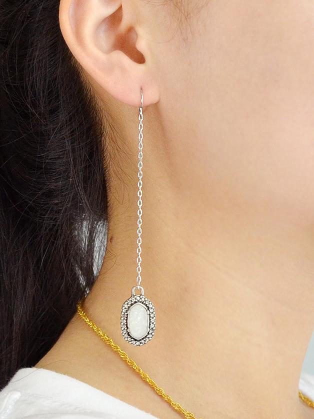 Shein Natural Stone Long Chain Party Earrings