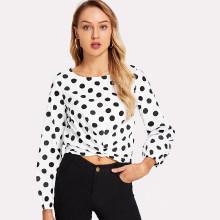 Shein Twist Front Tie Back Polka Dot Top