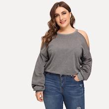 Shein Plus Open Shoulder Heather Grey Sweatshirt
