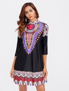 Shein Ornate Print Mock Neck Dress