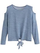 Shein Blue Open Shoulder Tie Front T-shirt