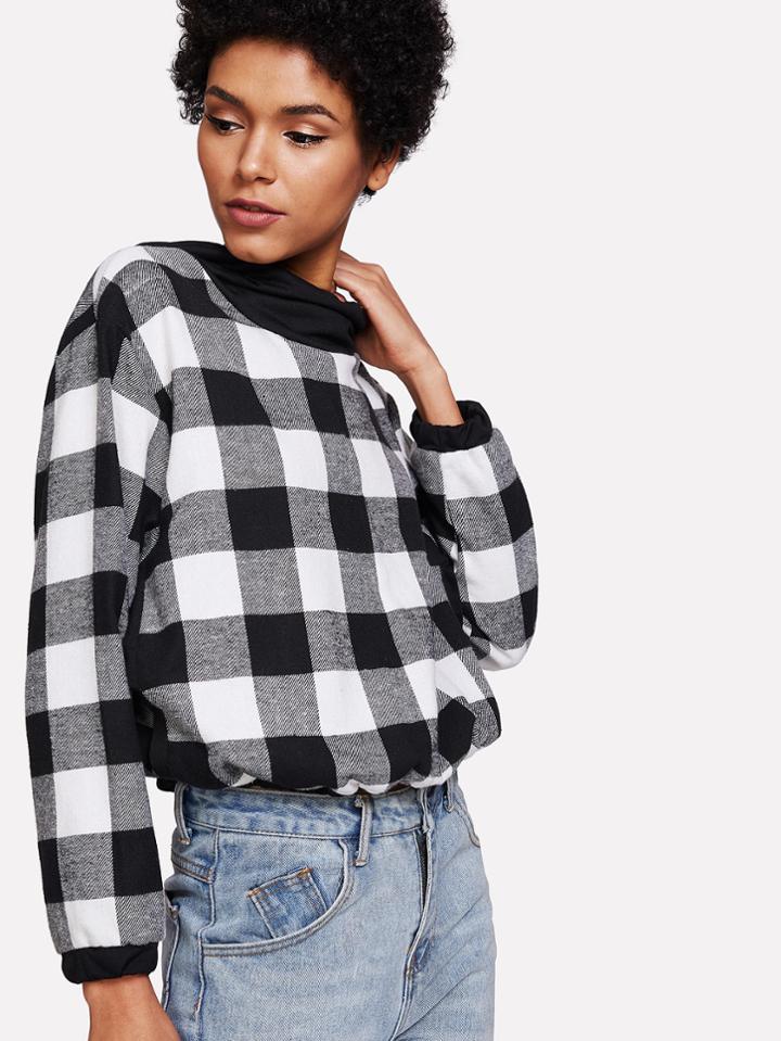 Shein Checked Hooded Sweatshirt