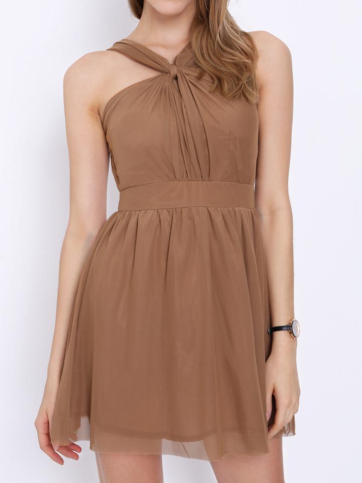 Shein Khaki Halter Backless Slim Dress