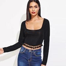 Shein Tassel Hem Solid Crop Top