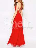 Shein Red Spaghetti Strap Cross Back Elegance Maxi Dress