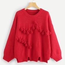 Shein Pompom Front Cut Out Hem Sweater