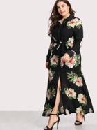 Shein Slpit Front Tie Waist Shirt Dress