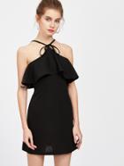 Shein Black Tie Detail Layered Ruffle Dress