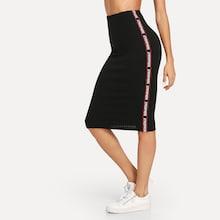 Shein Letter Tape Side Rib Knit Bodycon Skirt