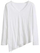 Shein White V Neck Side Split Asymmetric T-shirt