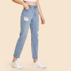 Shein Button Fly Shredded Jeans