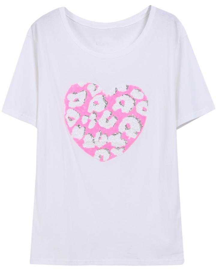 Shein White Short Sleeve Heart Print T-shirt