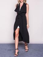 Shein Black Sleeveless Asymmetric Trench Coat