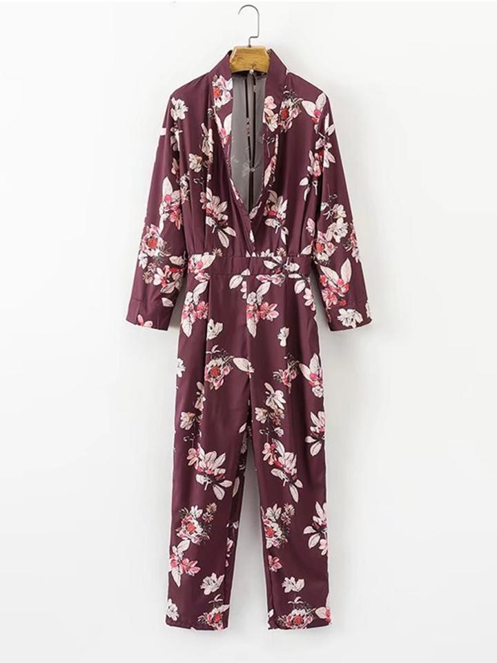Shein Plunge Neckline Floral Jumpsuit