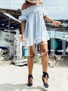 Shein Blue Puff Sleeve Off The Shoulder Dress