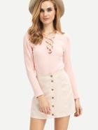 Shein Faux Suede Buttoned Front Skirt - Apricot