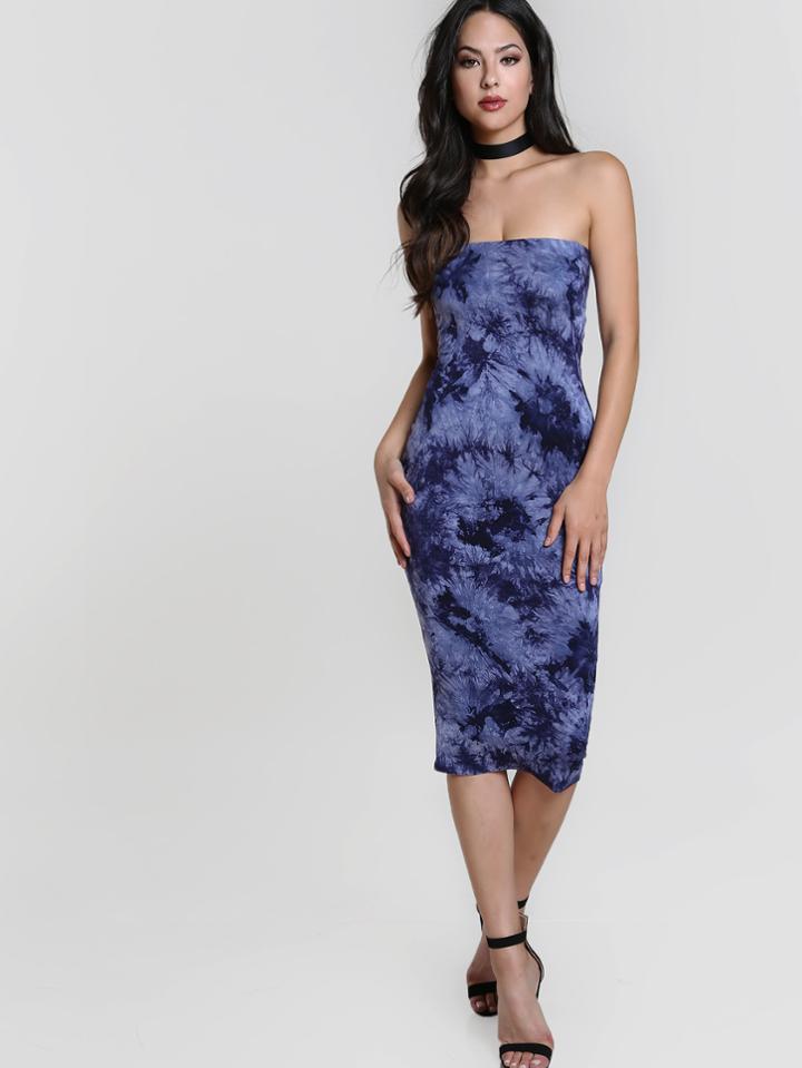 Shein Tie Dye Bandeau Midi Dress