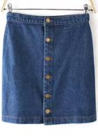 Shein Navy Buttons Bodycon Denim Skirt