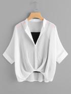 Shein Batwing Sleeve Chiffon Blouse With Cami Top