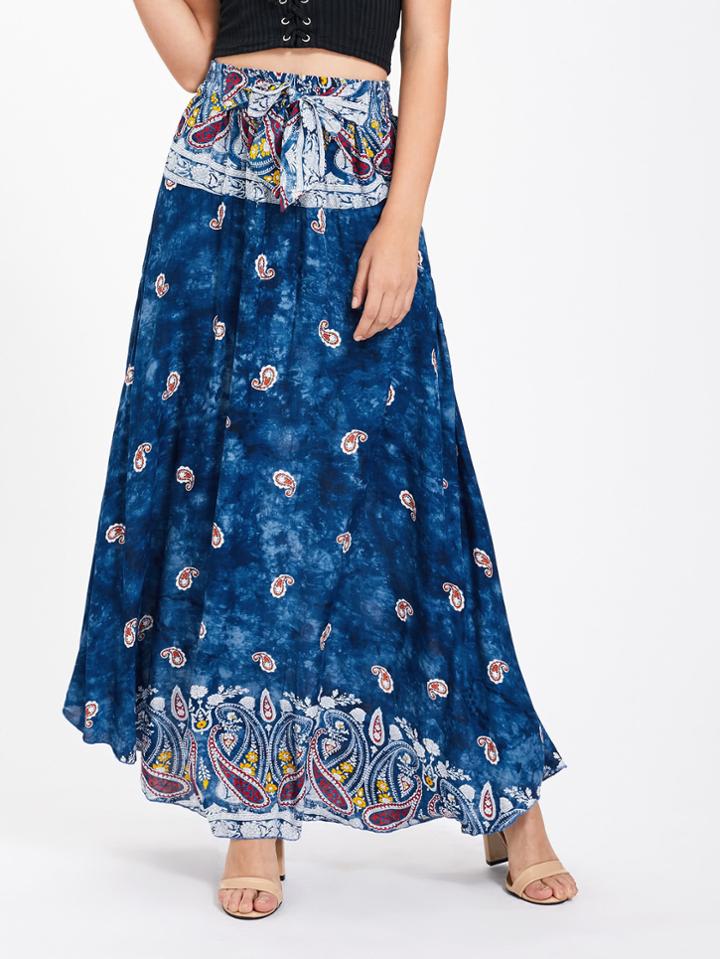 Shein Paisley Print Bow Tie Skirt