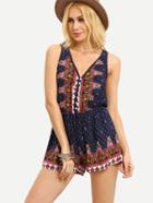 Shein Buttoned Front Paisley Print Sleeveless Romper