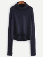 Shein Navy Mixed Knit High Low Fleck Sweater