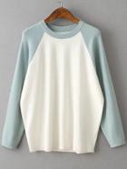 Shein Blue Contrast Raglan Sleeve Ribbed Trim Knitwear