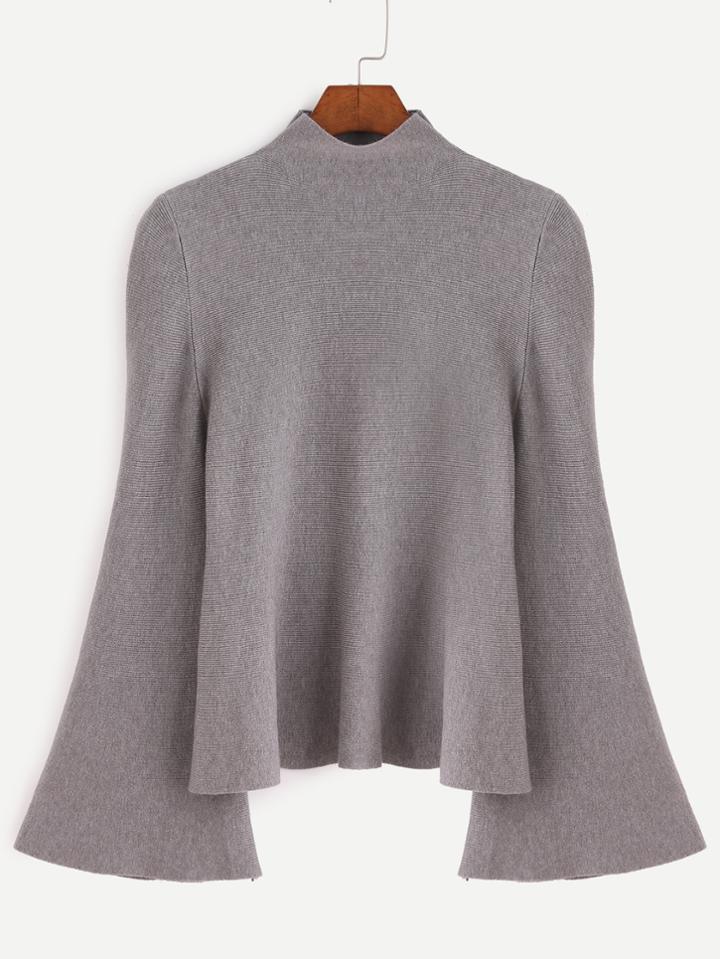Shein Grey Mock Neck Bell Sleeve Jersey Sweater