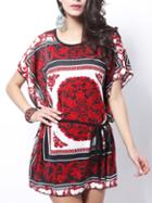 Shein Black Red Florals Dolman Shift Dress