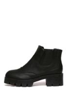 Shein Black Faux Leather Laser Elastic Flatform Boots