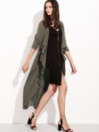 Shein Army Green Lapel Long Outerwear