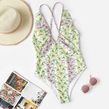 Shein Criss Cross Random Pattern Ruffle Swimsuit