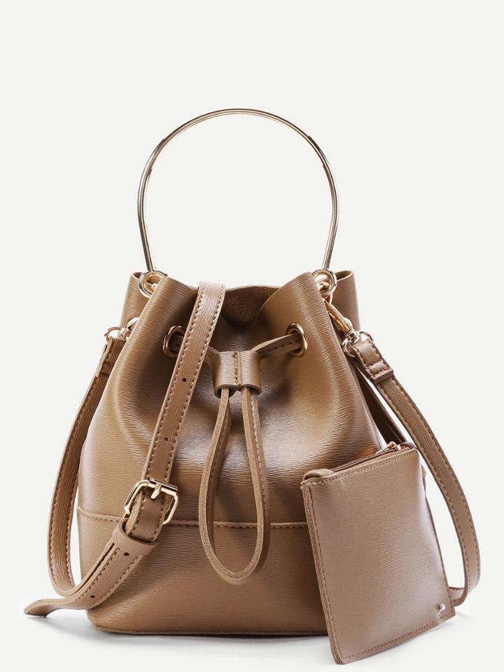 Shein Pu Drawstring Shoulder Bag With Clutch