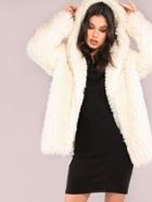 Shein White Zip Up Faux Fur Coat