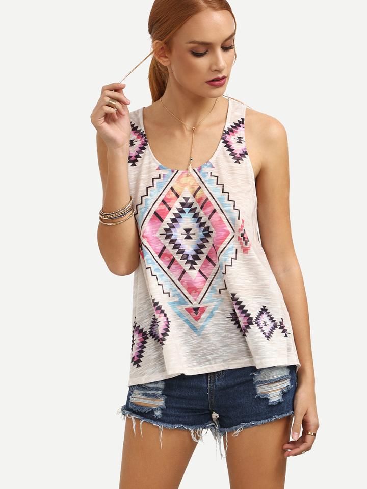 Shein Multicolor Print Scoop Neck Tank Top