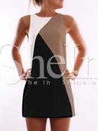 Shein White Black Sleeveless Color Block Dress