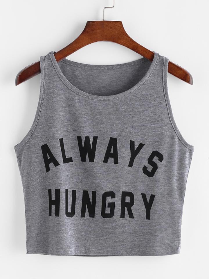 Shein Heather Grey Letter Print Crop Tank Top