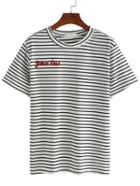 Shein Knit Embroidery Striped White T-shirt