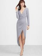 Shein Grey Deep V Neck Ruched Wrap Dress