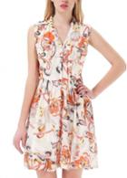 Rosewe Woman Turndown Collar Printed Mini Dress For Summer