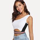 Shein Cutout Striped Hem One Shoulder Top