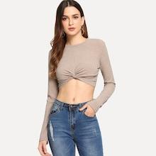 Shein Twist Front Crop Ribbed Tee