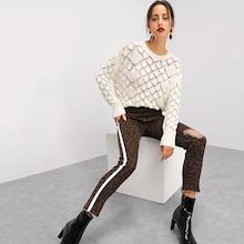 Shein Contrast Panel Side Leopard Print Jeans