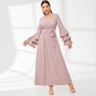 Shein Layered Bell Sleeve Surplice Wrap Belted Hijab Dress