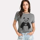 Shein Panda Print Heather Knit T-shirt